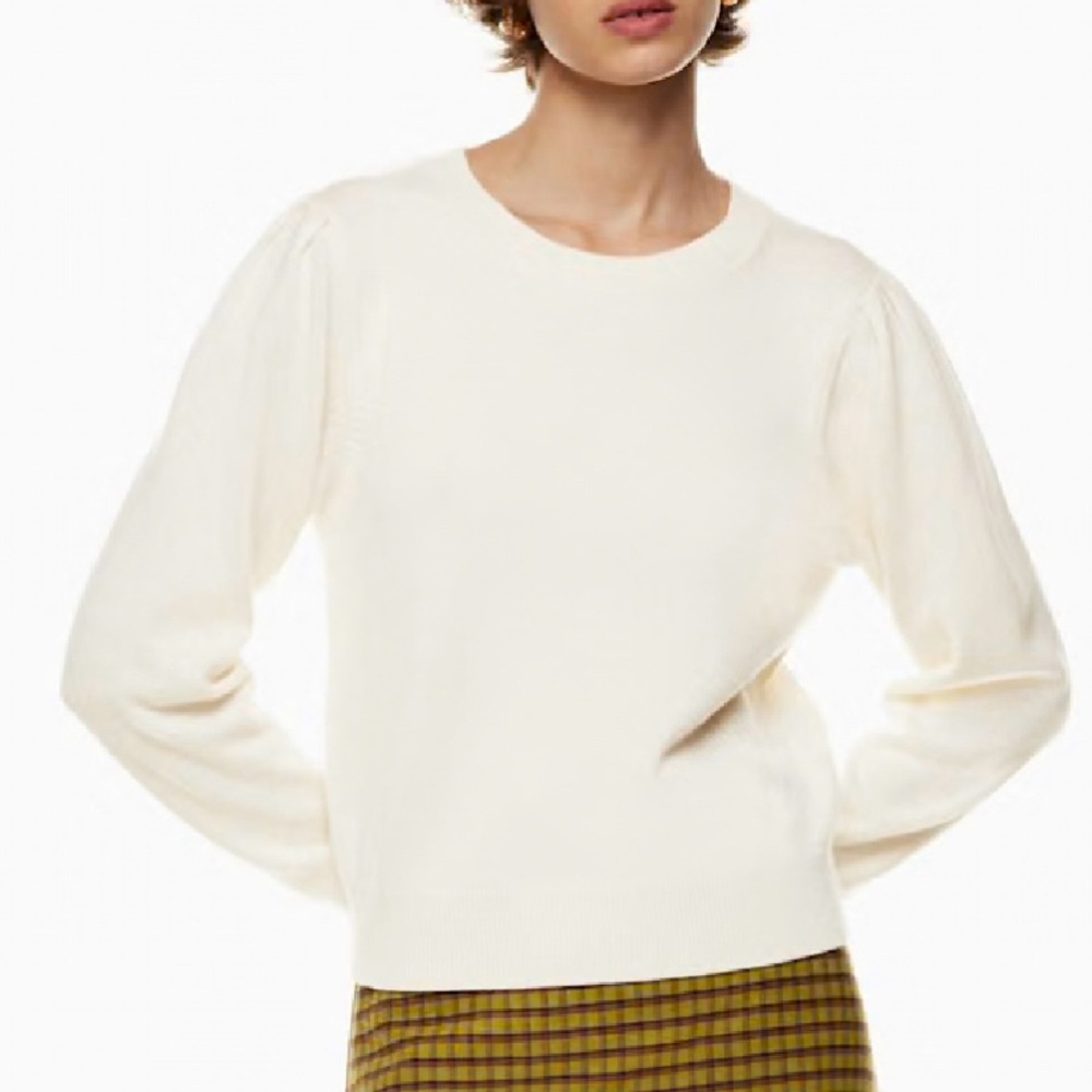 ARITZIA Wilfred Soft 100% Wo Cream Ivory Crew Neck Sweater Puff Long Sleeve S sz